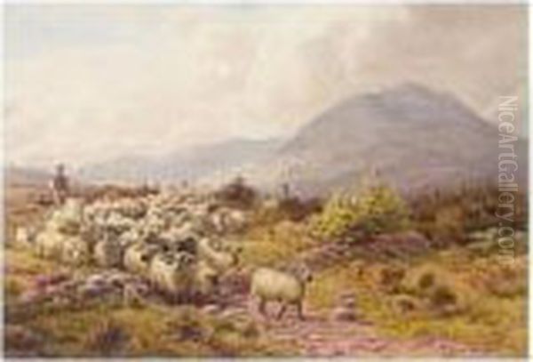 Shepherds Driving Sheep On A Path In The Hills - view 1