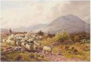 Shepherds Driving Sheep On A Path In The Hills by Henry Birtles