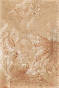 The Madonna And Child Appearing To Female Saints Seated On Cloudswith Putti