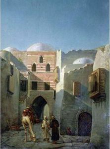 Scorciodi Paese Arabo Con Figure E Cammello by Cesare Biseo