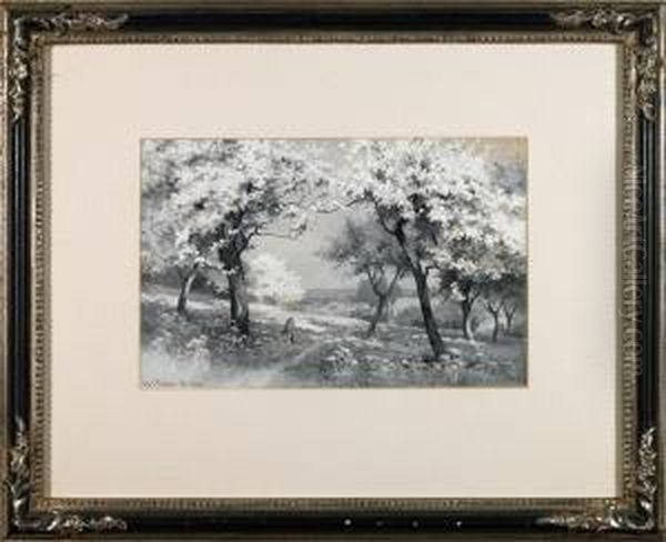 Composition Of A Young Child Beneath Trees On A Hill Overlooking A Town - view 1