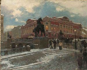 View of the Anichkov Bridge in St. Petersburg by Aleksandr Karlovich Beggrov