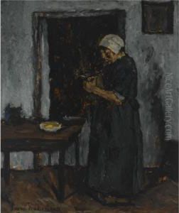 A Peasant Woman Cutting Bread