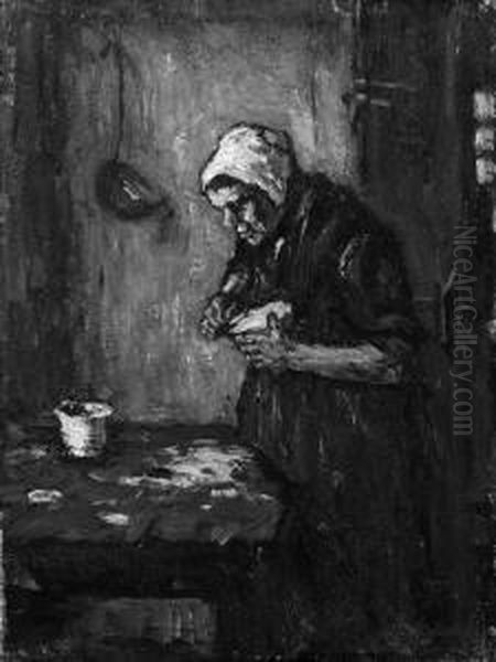 An Old Woman Peeling Potatoes - view 1