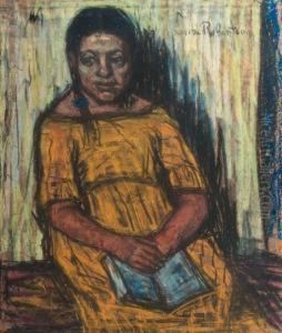 Rachel - A Seated Girl In A Yellow Dress by Suze Robertson