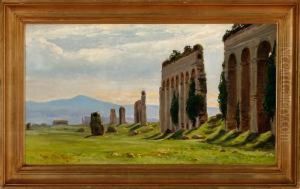 Landscape From The Roman Campagne By Sunset by Rudolf Bissen