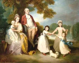 A gentleman and lady with their children in a landscape by Thomas Beach