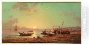 Italian Coastal Landscape With Fishermen by Paul Bistagne