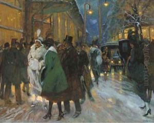 A Paris street at night by Antal Berkes