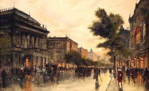 A Busy Street In Budapest by Antal Berkes