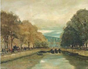 A river landscape by Antal Berkes