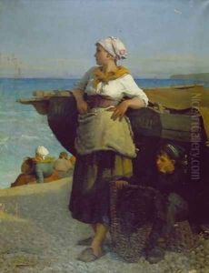 Waiting for the catch, Brittany 1872 by Pierre Celestin Billet