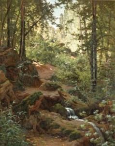 Woodland Interior With Brook by Henri Biva