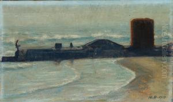 Beech, With Houses. Signed Nb 1919 - view 1