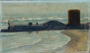 Beech, With Houses. Signed Nb 1919 by Niels Bjerre