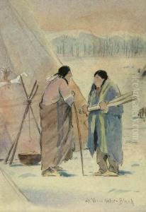 Two Indians Before A Teepee by Laverne Nelson Black