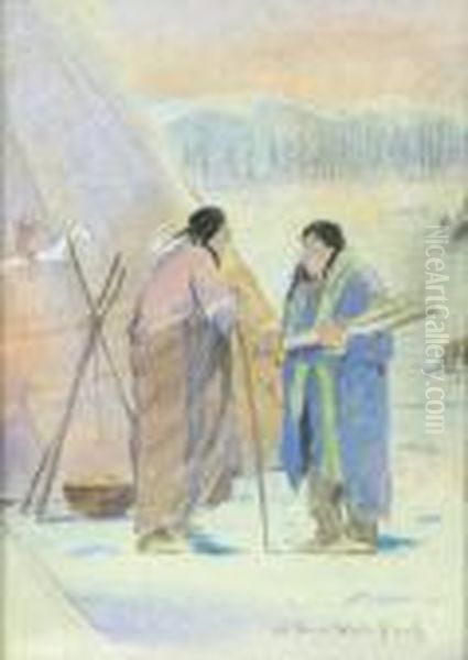 Two Figures In Front Of A Teepee - view 1