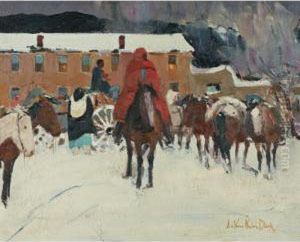 Taos - Winter Plaza by Laverne Nelson Black