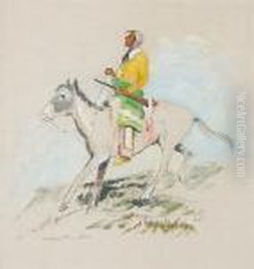 An Indian On A Pinto Pony (facing Left) by Laverne Nelson Black