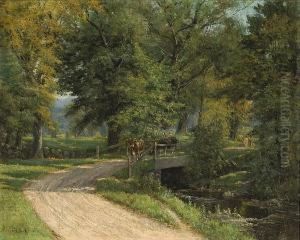 Cattle Crossing A Bridge by Olive Parker Black