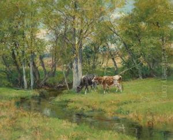 Cattle By A Stream - view 1