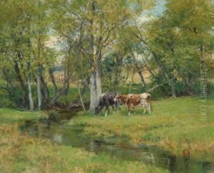 Cattle By A Stream by Olive Parker Black