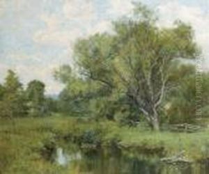 A Sunlit Landscape With A Pond by Olive Parker Black