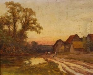 Farm Scene In Winter by Thomas Bromley Blacklock