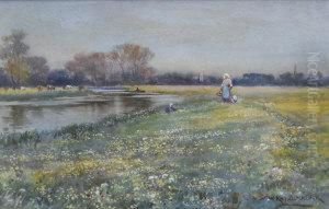 Figures Gathering Flowers On The Banks Of The River, In A Dutch Landscape Figures Gathering Flowers On The Banks Of The River, In A Dutch Landscape