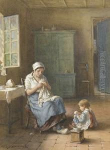 Bauerliches Interieur Mit Mutter Und Kind. by William Kay Blacklock