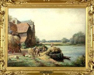 "hay Time" - Workers Loading Hay Onto A Barge