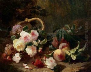 Basket Of Roses And Fruits by Pierre Bourgogne