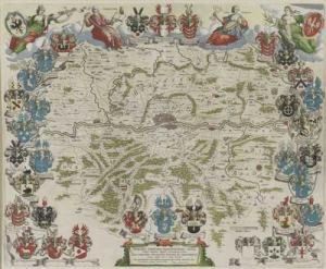 Frankfurt Mit Ihrem Gebiet Sowie Wappen Der Patrizier, Consulen Und Senatoren by Joan Blaeu