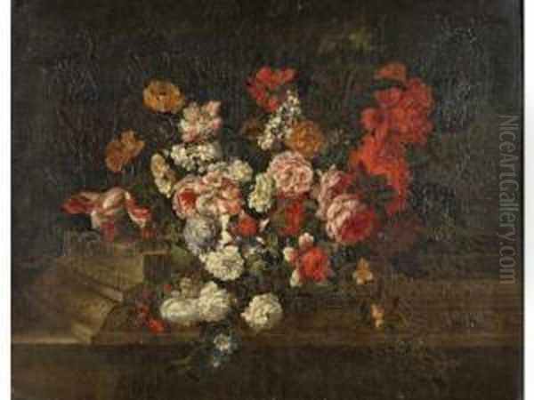 Nature Morte De Fleurs Dispoees Sur Un Entablement De Pierre - view 1