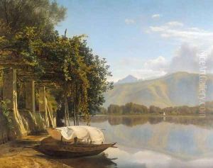 Lake Lugano at Pont Tresa (Lugano søen ved Pont Tresa) by Janus Andreas Bartholin La Cour