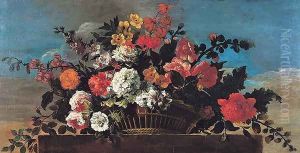 Wicker Basket of Flowers by Jean Baptiste Belin de Fontenay