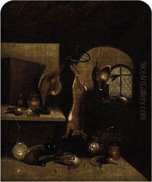 A Hare, Pheasants And Other Game In A Larder - view 1
