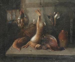 A Hare, Pheasants And Other Game Birds In A Larder; Game Birds And Fish In A Larder by Benjamin Blake