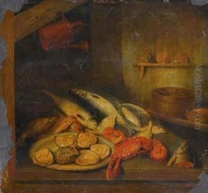 Still Life Of Lobster, Oysters And Fish