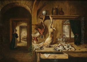 Still Life Of Game In A Larder, With A Maid Passing Through The Door by Benjamin Blake