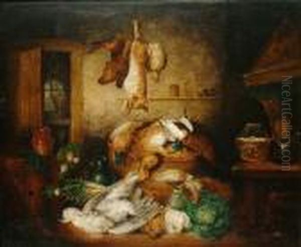 Still Life Of Game, Including Pheasants, Hares, Partridge And Vegetables In A Pantry - view 1
