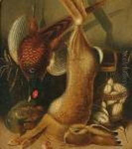 A Hare And Pheasant Hanging, 
With A Snipe, Partridge And Eggs In A Basket Below; Along With Another 
Still Life By The Same Hand