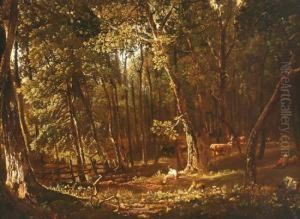 Young Girl Sitting In A Wooded Landscape by Ralph Albert Blakelock