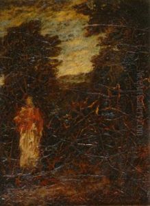 Indian Woman In A Wood - Evening by Ralph Albert Blakelock