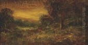 A Wooded Landscape With A Figure On A Path by Ralph Albert Blakelock