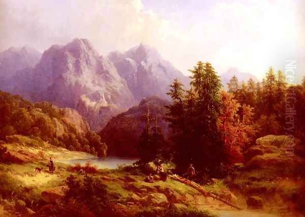 Woodsman And Family In An Alpine Landscape - view 1