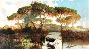 Cattle in the Pontine Marshes by Pietro Barucci