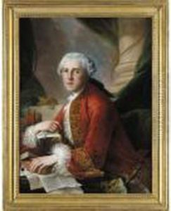 Portrait Of A Gentleman, Half-length, Seated, Wearing A Red Coat And Holding A Book by Louis Gabriel Blanchet