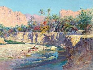Femmes Au Bain, Dans L'oasis De El Kantara by Jules Blancpain