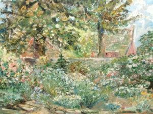 Attributed To Emily Beatrice Bland Nea -- View Of A Garden With Woodland And A Cottage by Emily Beatrice Bland